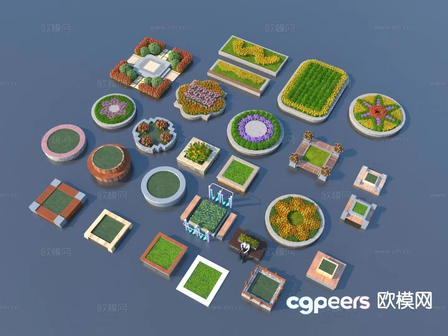 Tree pond flower pond chair landscape sketch 3D model