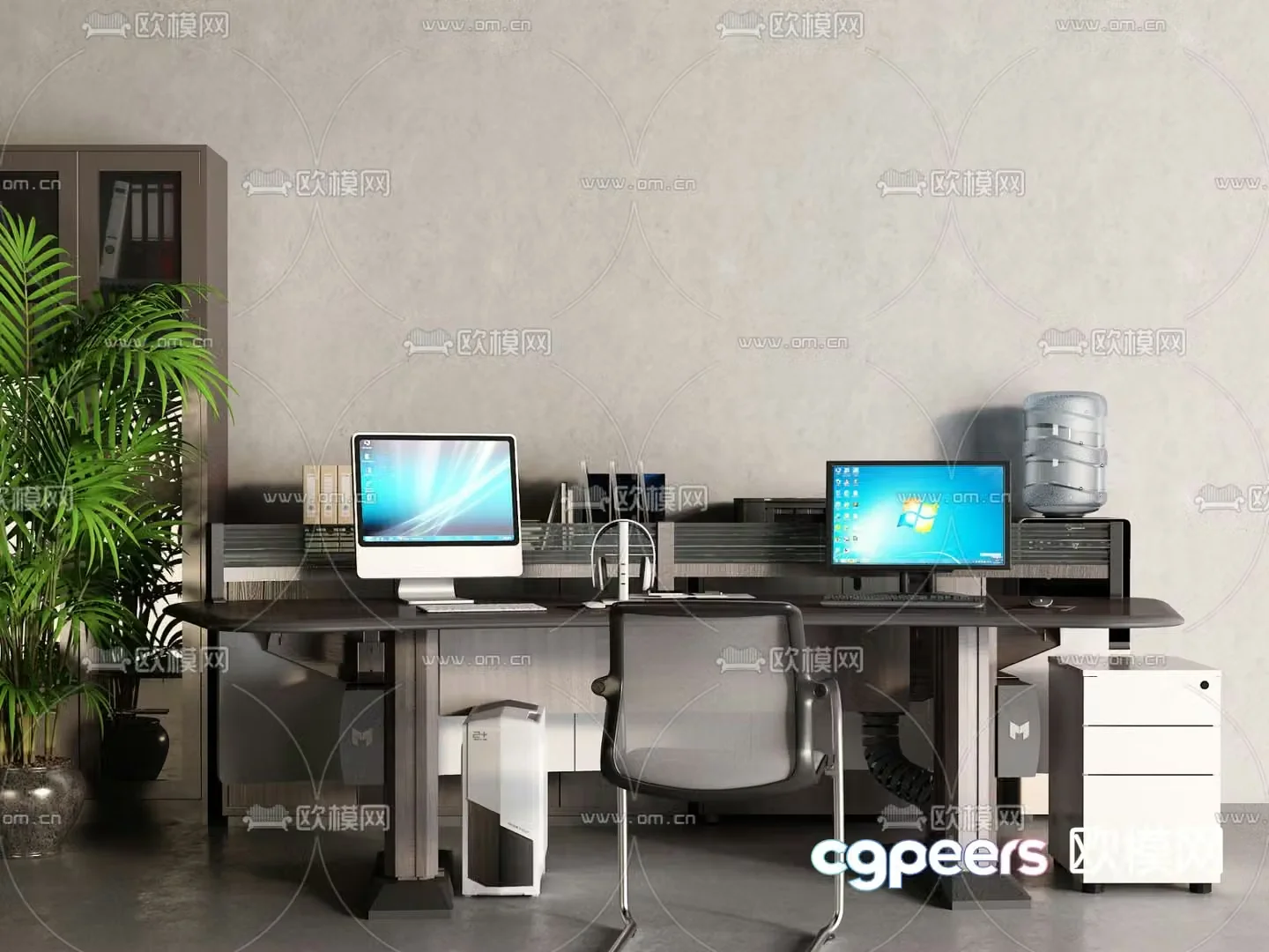 Office desk and chair position card space 3d model
