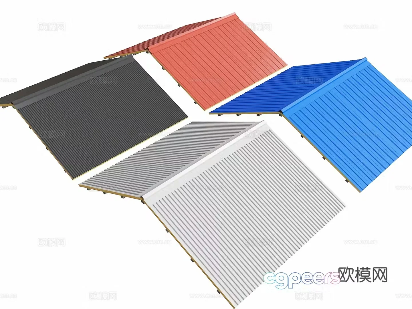 Modern color steel tile simple house roof iron tile thermal insulation corrugated board 3D model