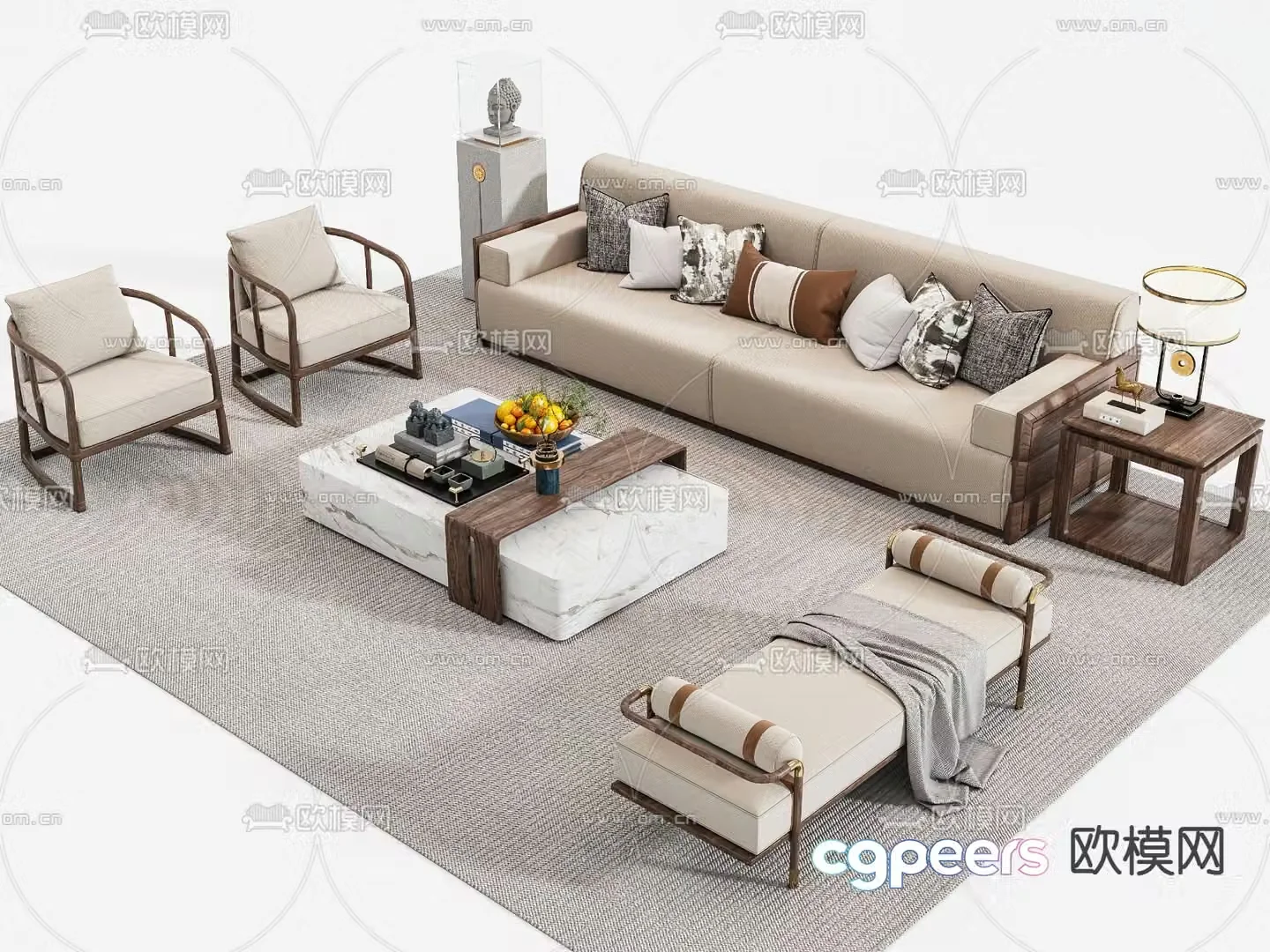 New Chinese style sofa modular sofa 3d model