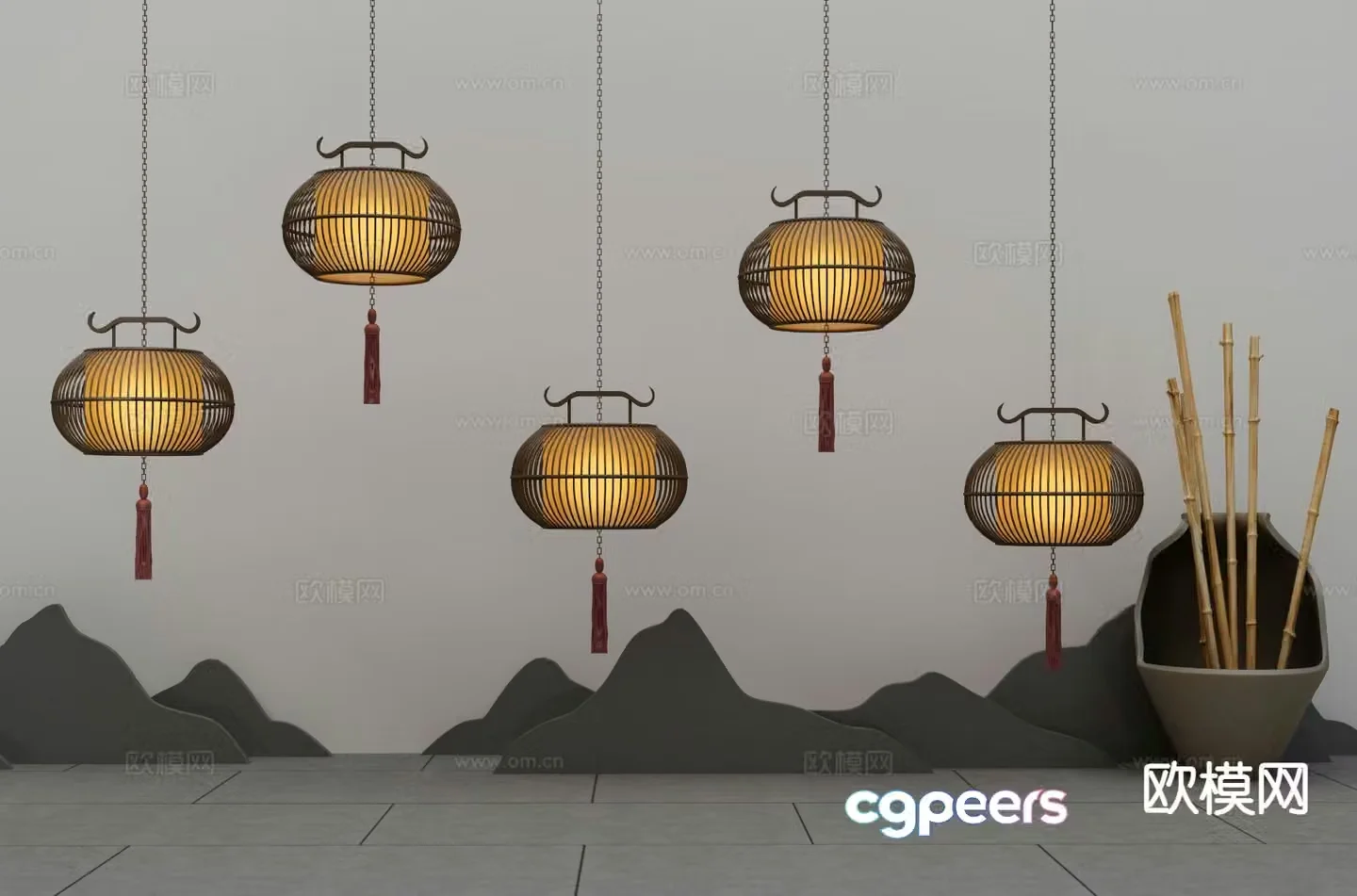 New Chinese style chandelier lantern 3d model