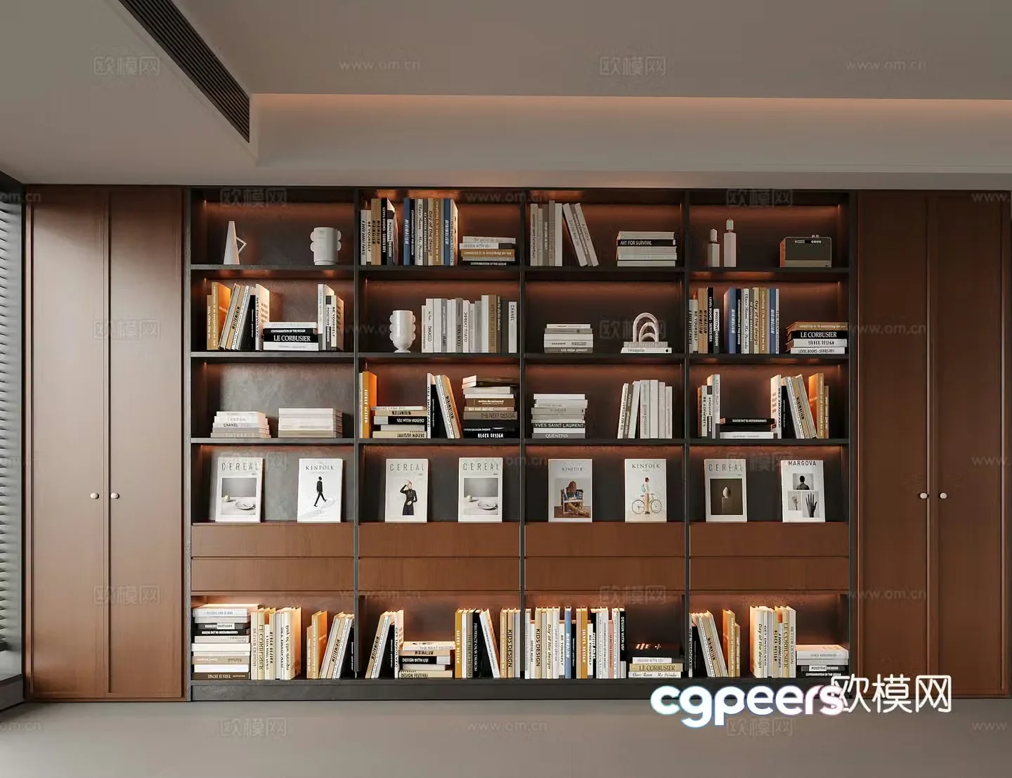 Modern bookcase full wall bookcase book ornament 3D model