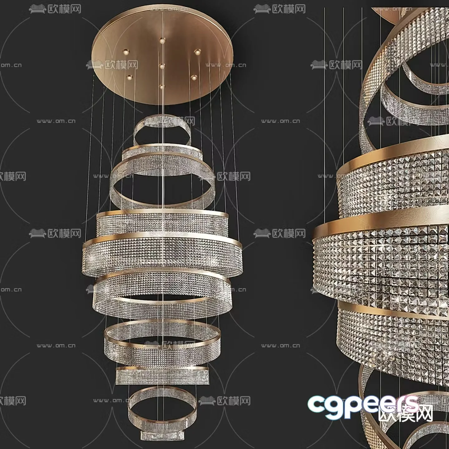 Swirl crystal lamp lobby chandelier decorative lamp 3d model