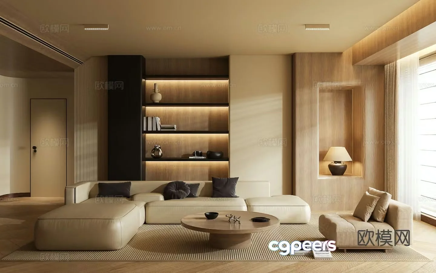 3D model of log style living room