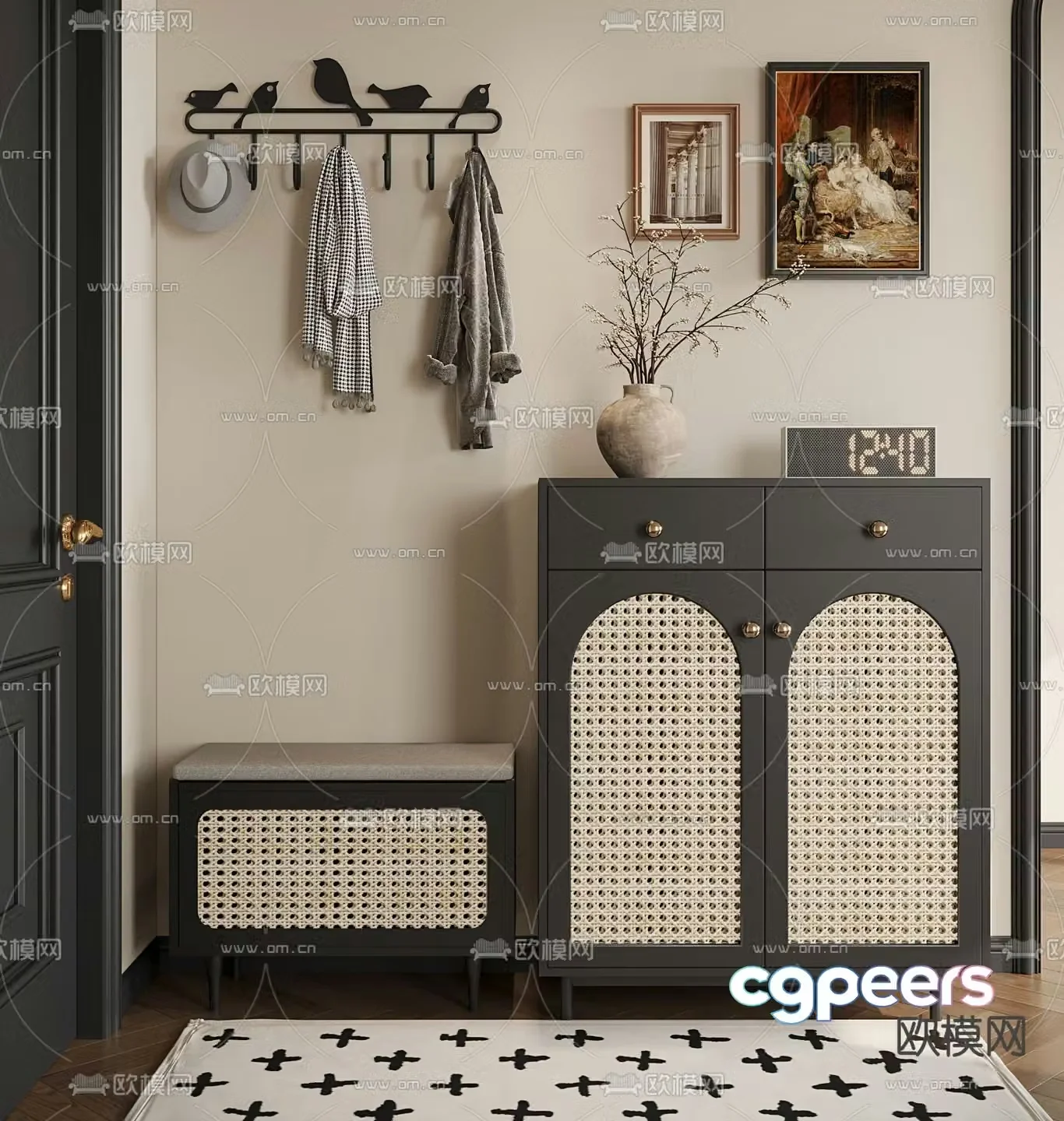 Medieval style shoe cabinet low cabinet 3d model