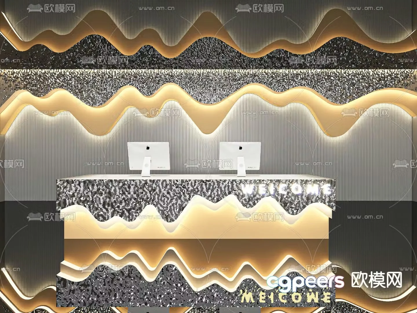 Light luxury style reception desk 3D model