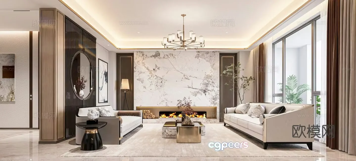 New Chinese style living and dining room 3D model