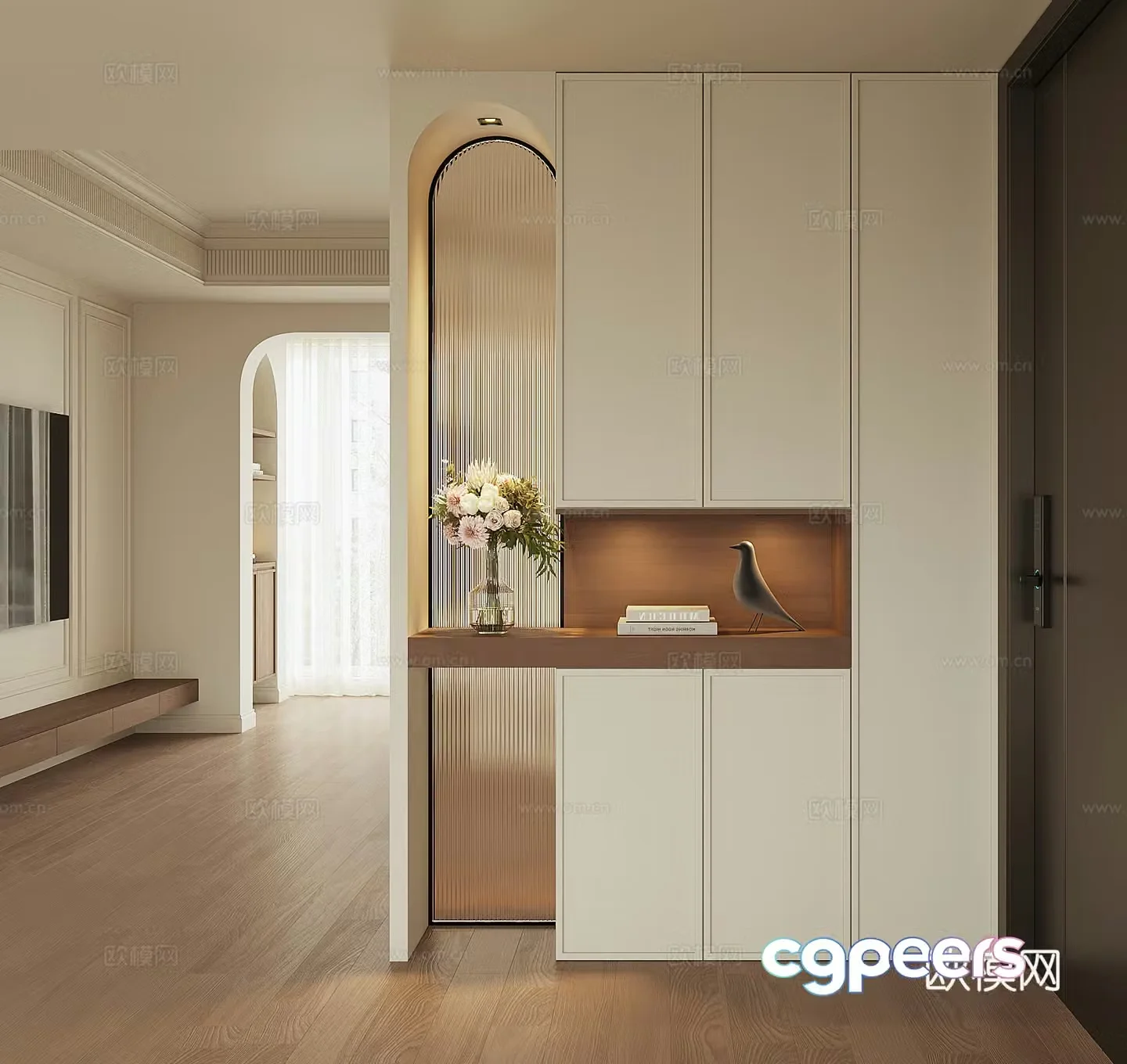 Modern home entrance shoe cabinet 3D model