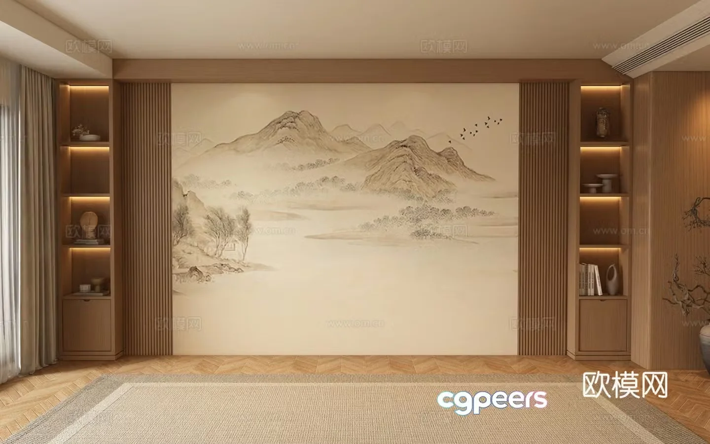 New Chinese style sofa background wall 3d model