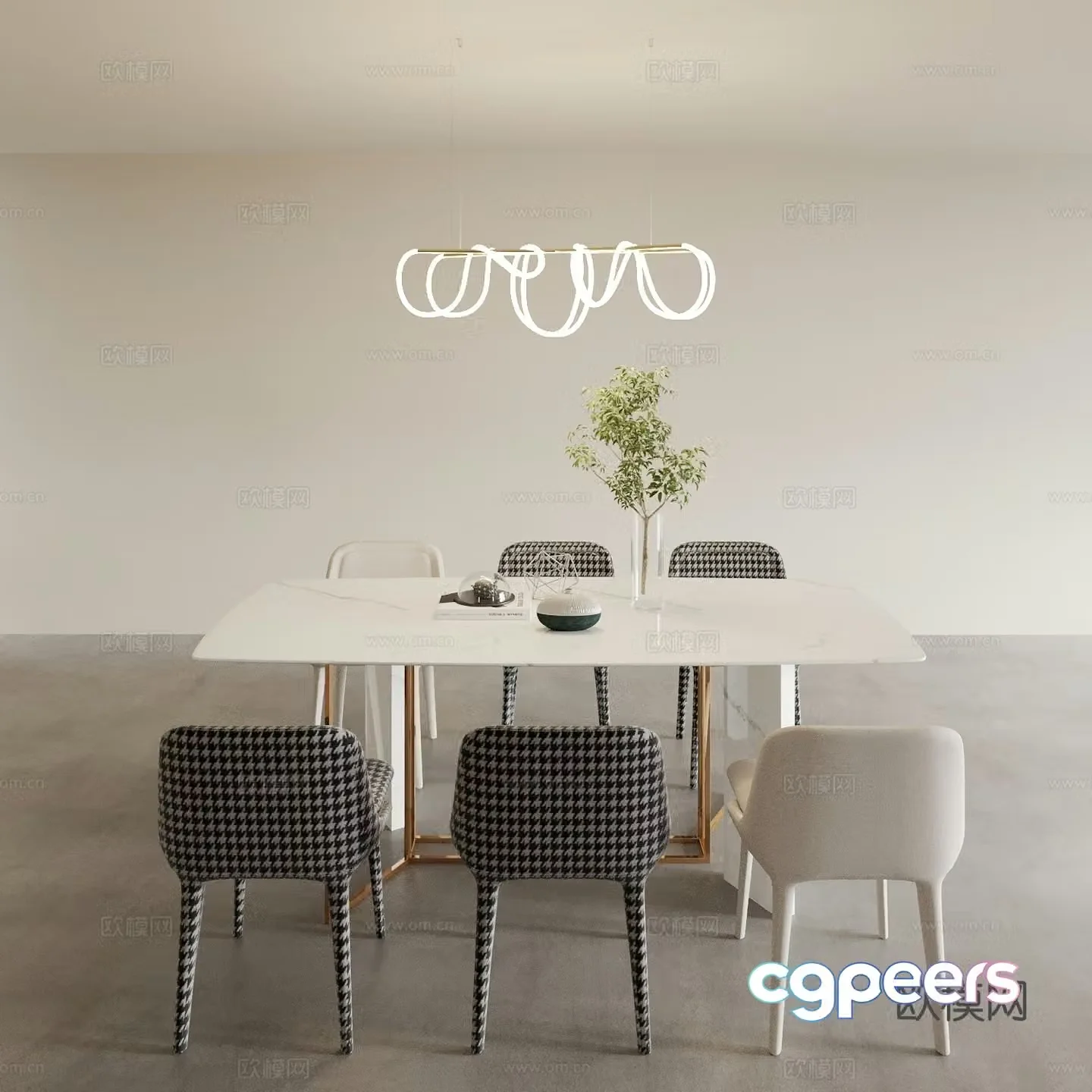 Modern dining table and chairs 3d model