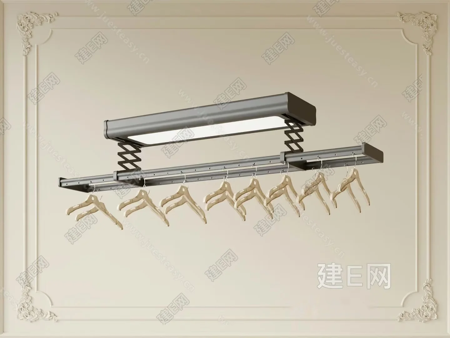 A Metal Clothes Drying Rack With Hangers 3D Model – 18492 – VRAY Render