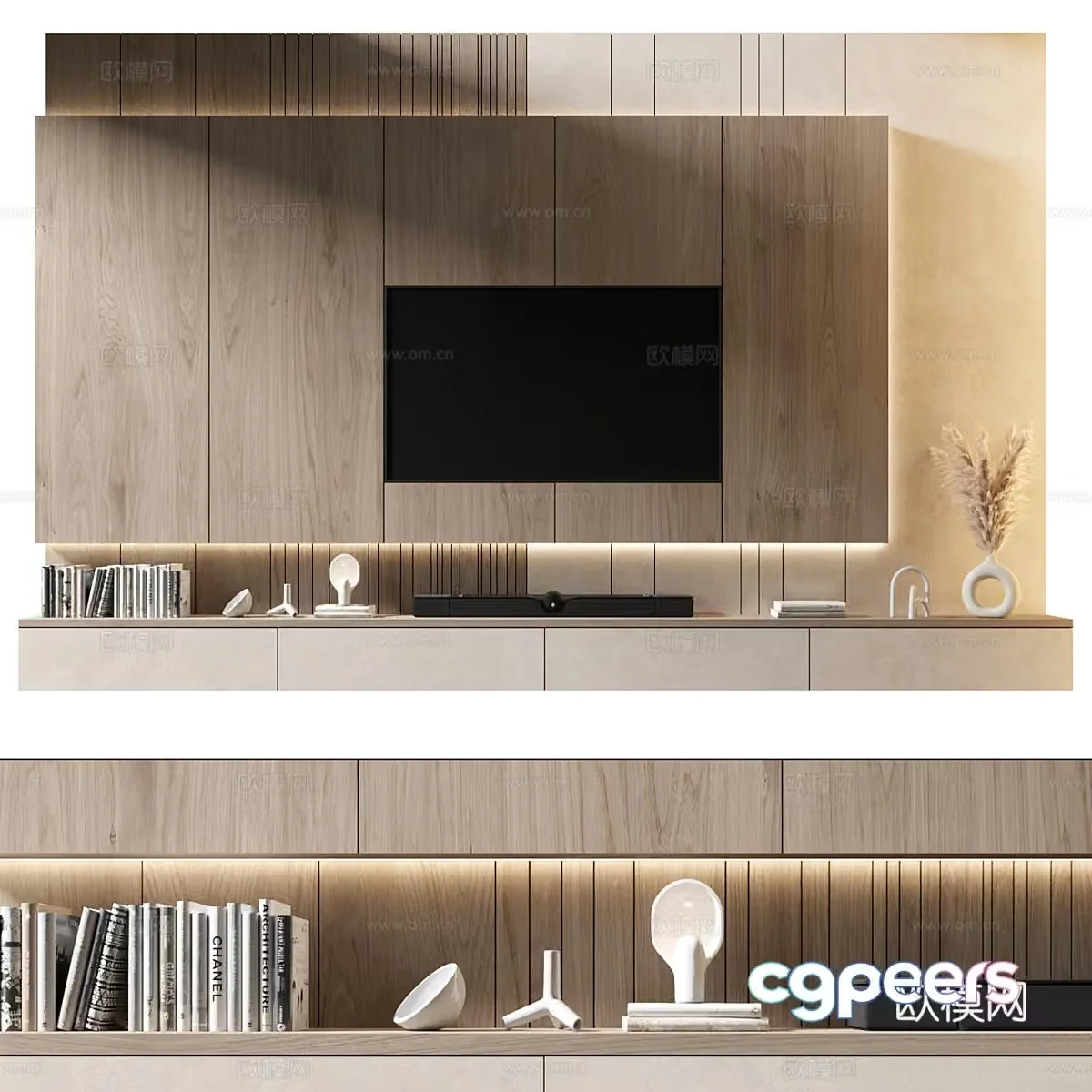 Modern minimalist TV background wall 3d model