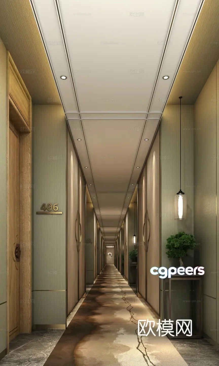 A Long Hallway 3D Model – 5404 – VRAY Render