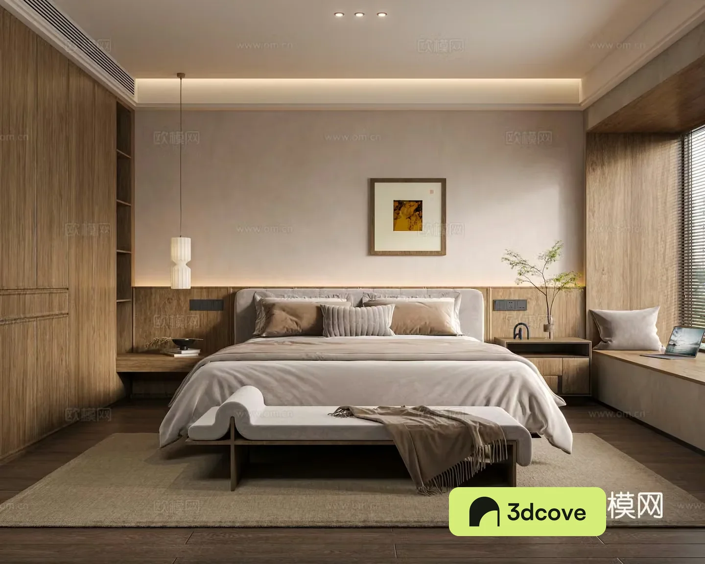 Middle-aged bedroom master bedroom double bed wardrobe bedside table carpet hanging painting jewelry 3d model