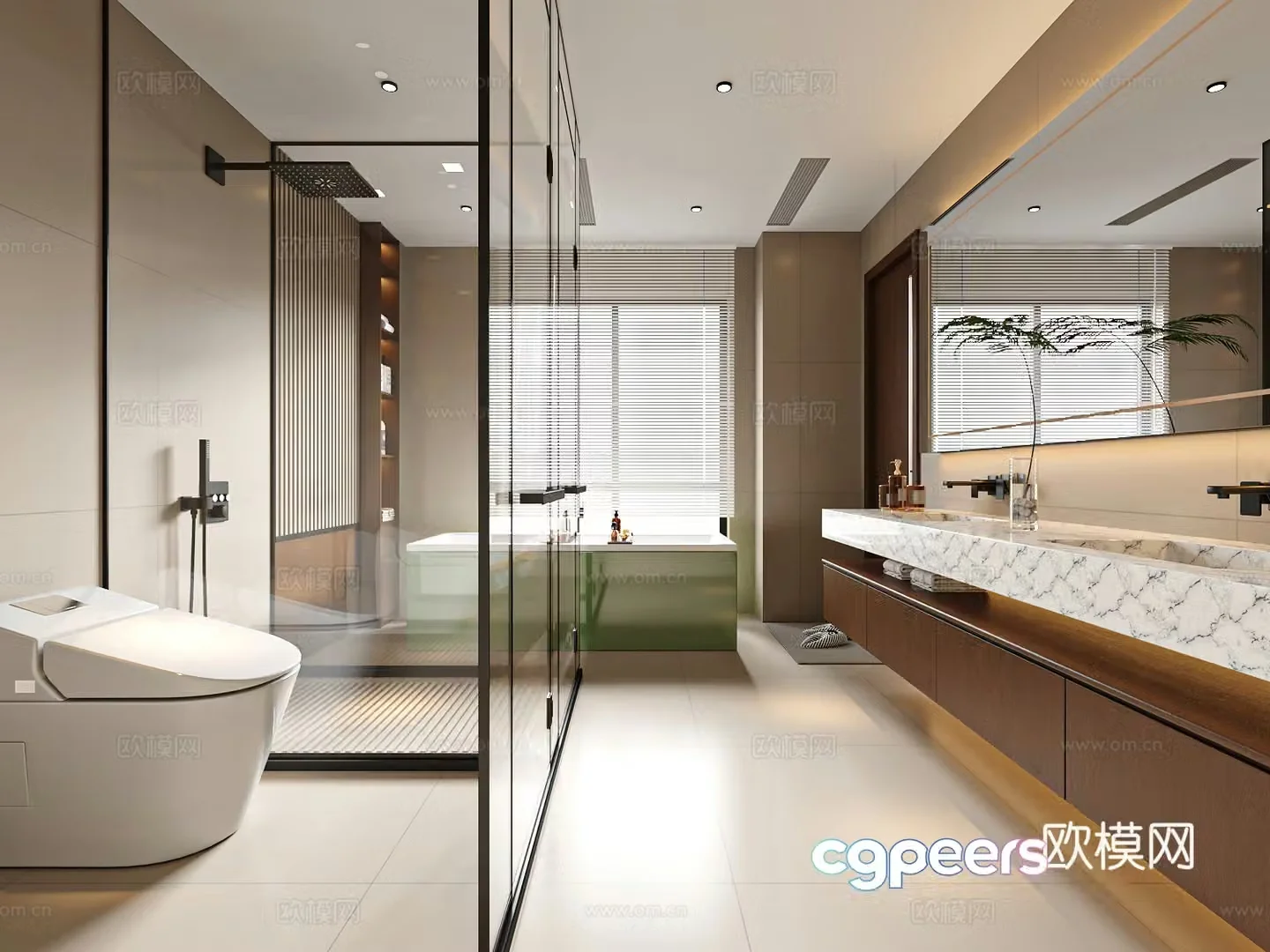 Modern medieval style bathroom dry and wet bathroom 3D model