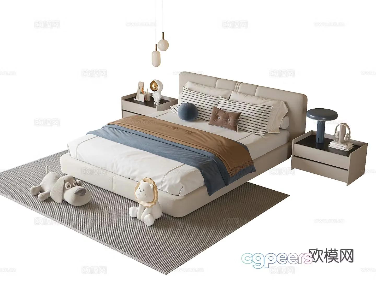 Modern children’s bed nightstand 3d model