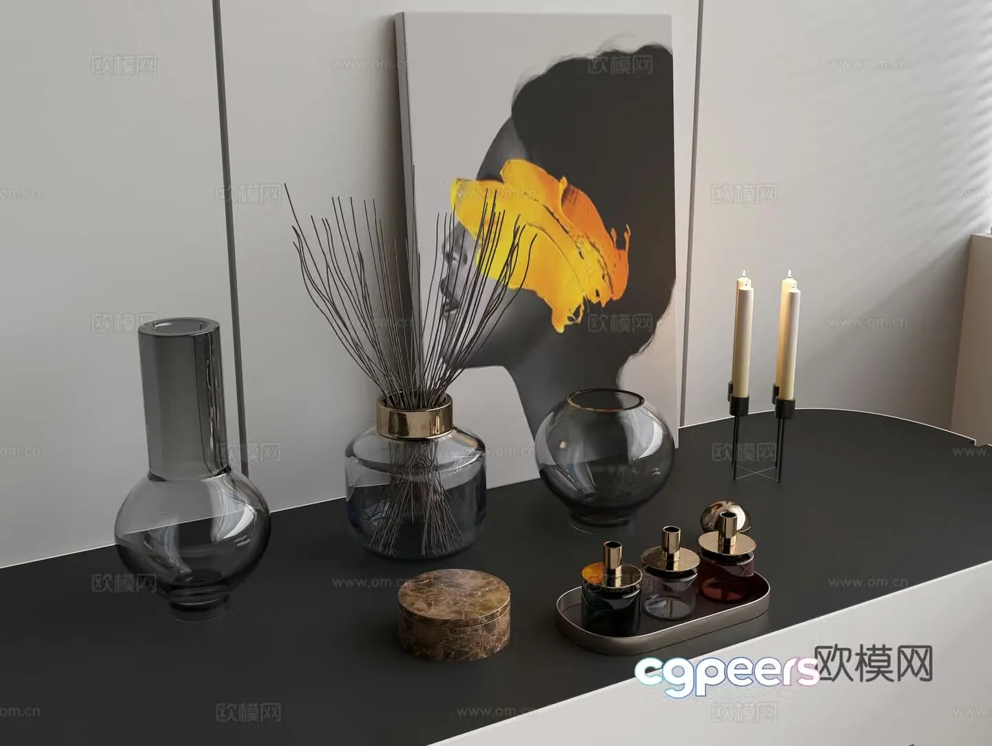 Decoration Ornament Ornament Vase Branch Aromatherapy Bottle Candle 3D Model