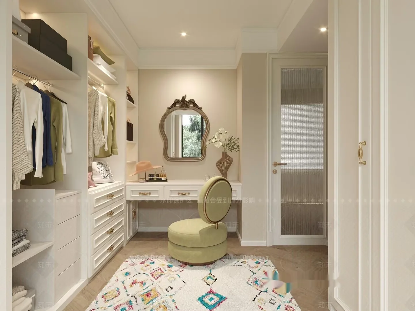 A Modern White Walk-In Closet 3D Model – 6334 – CORONA Render