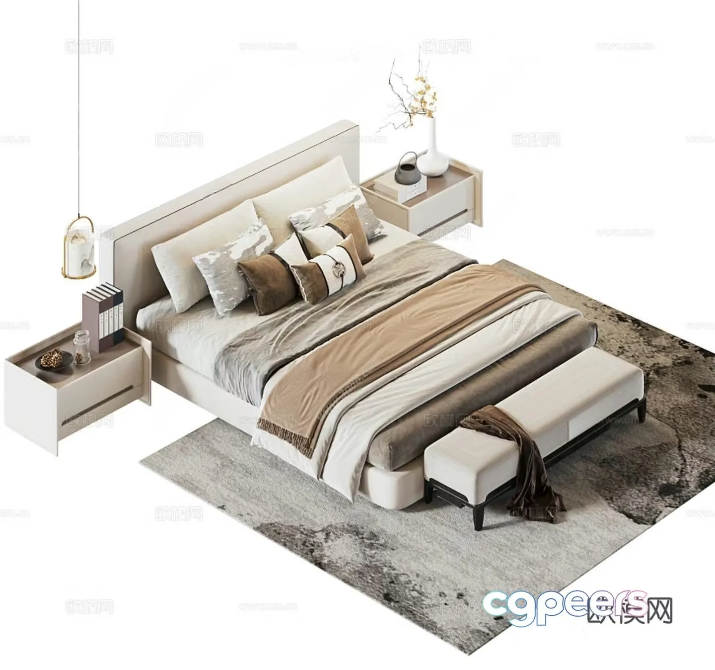 New Chinese style double bed 3D model