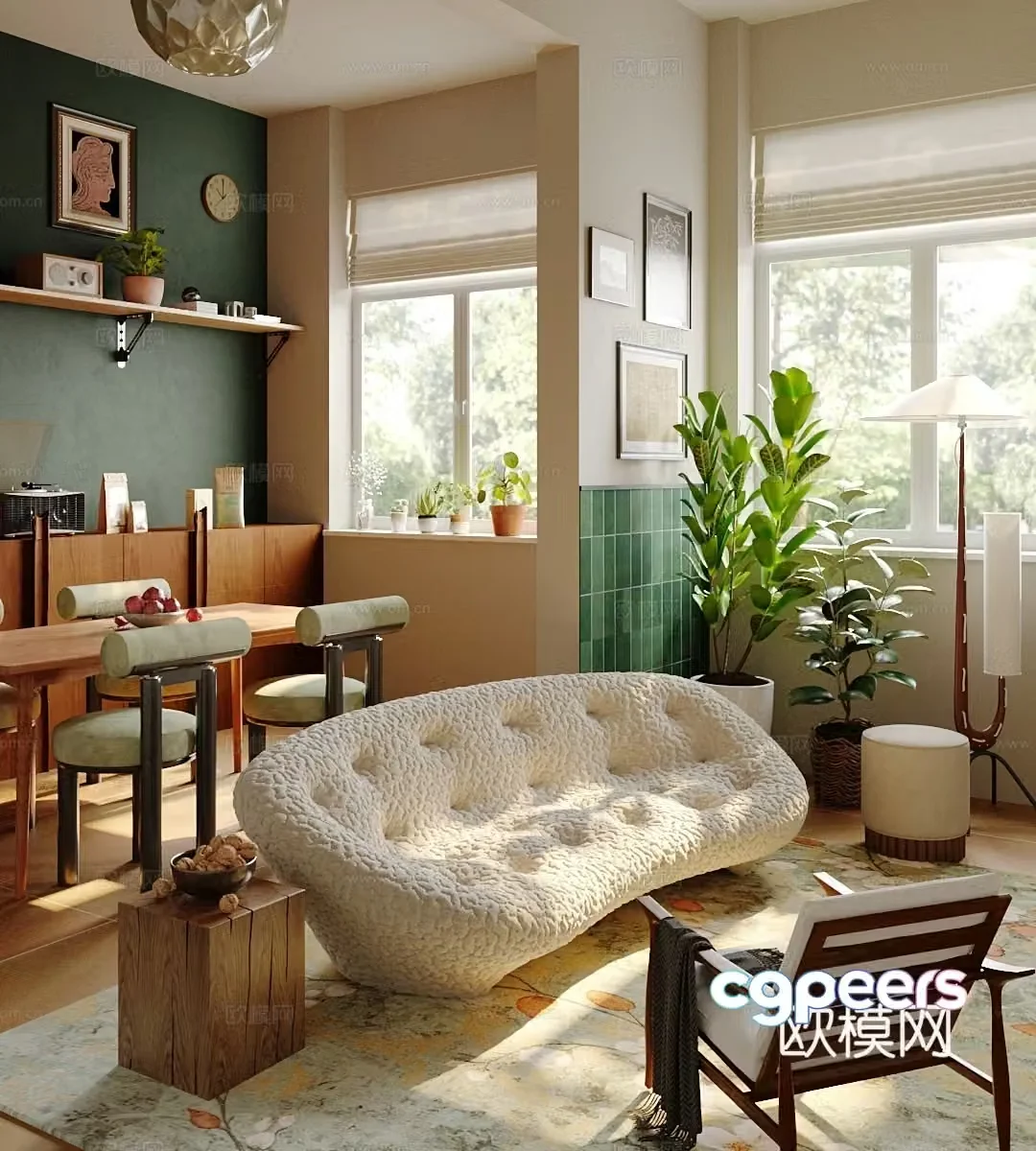 French home living room French retro living room medieval style living room rural American living room leisure chair 3d model