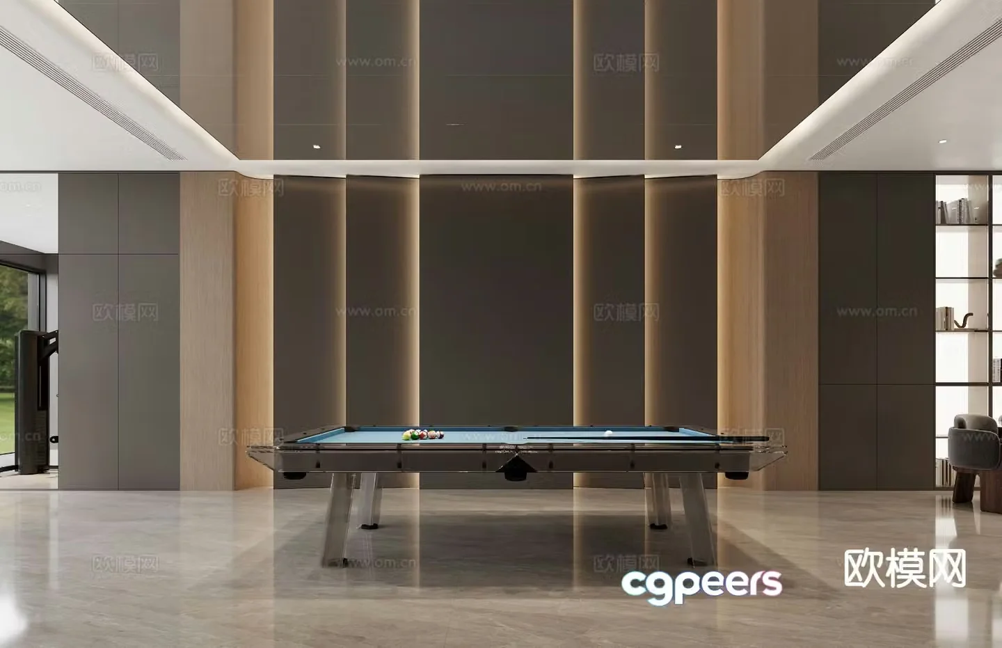 Italian-style basement leisure and entertainment area billiard room 3D model