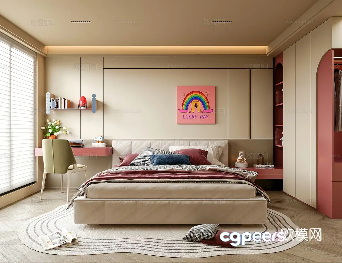 Modern girl room children’s room children’s bed nightstand children’s desk chair 3d model