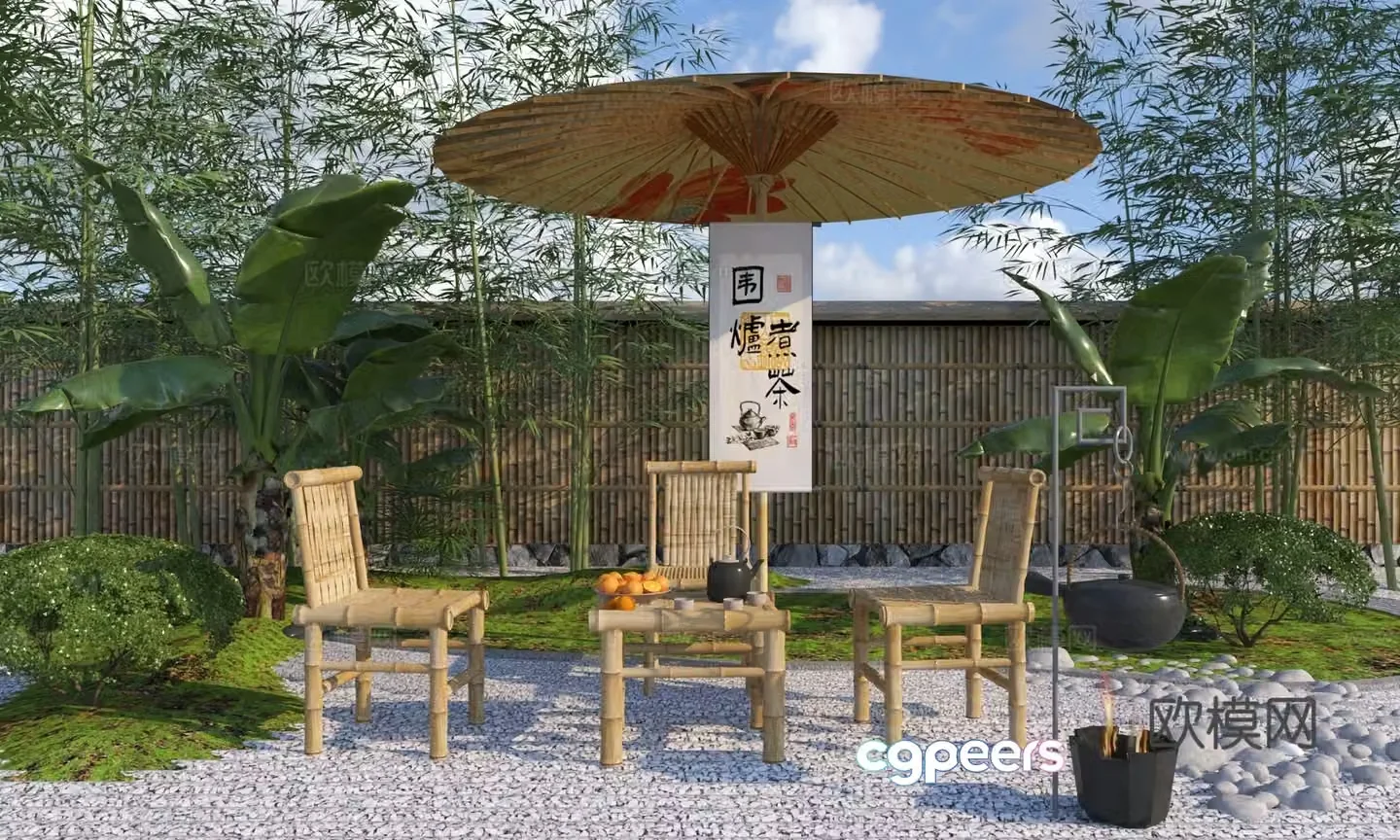 New Chinese style outdoor table and chair 3D model