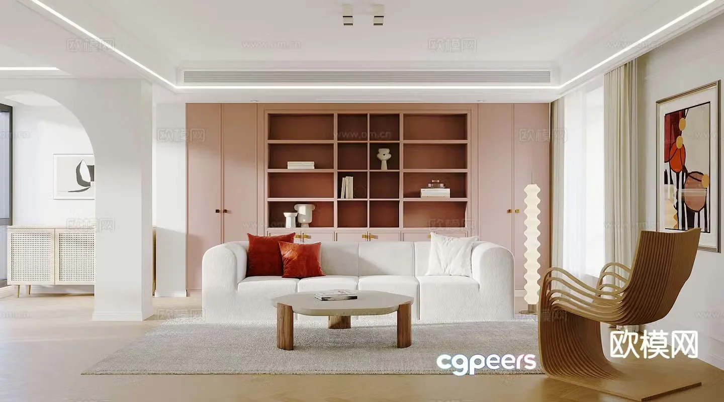 Cream style living room 3d model