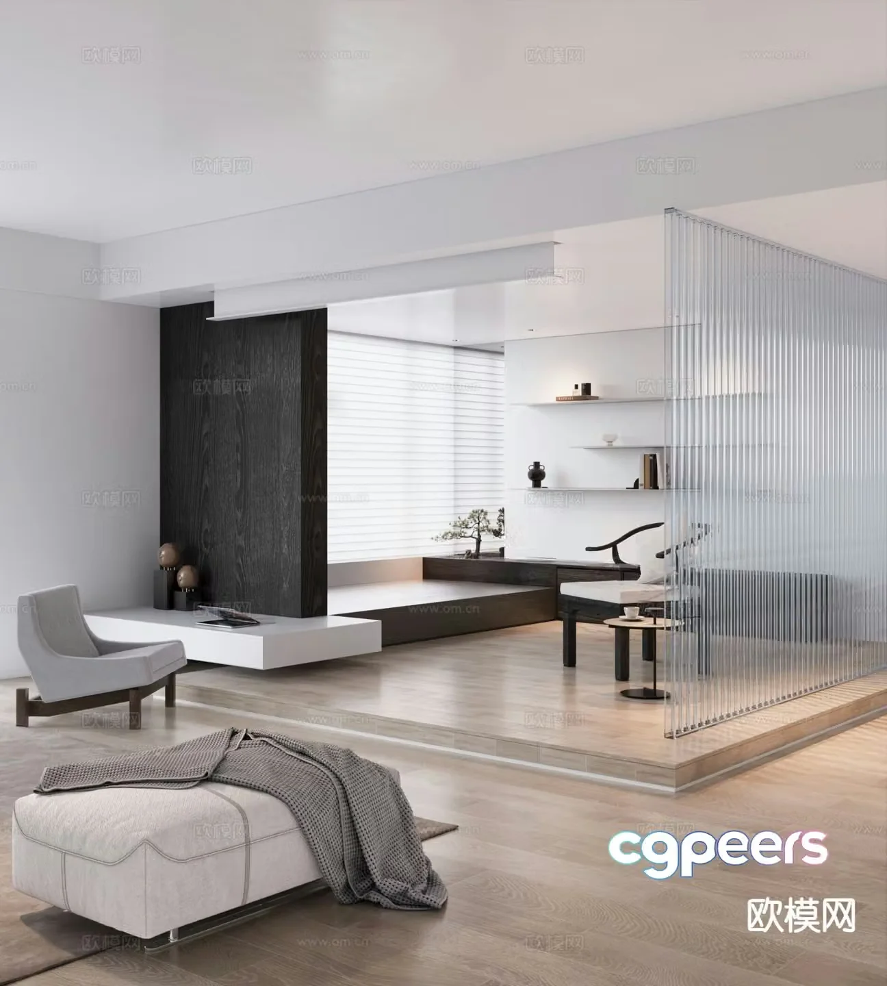 Modern living room study entertainment area 3d model