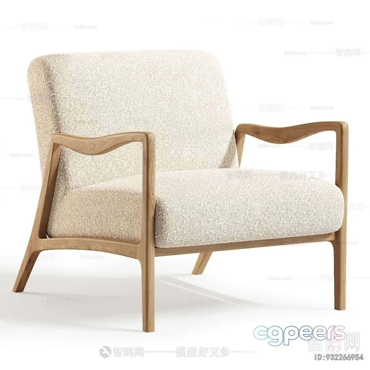 Wooden Armchair With Light-Colored Upholstery 3D Model – 19843 – VRAY Render