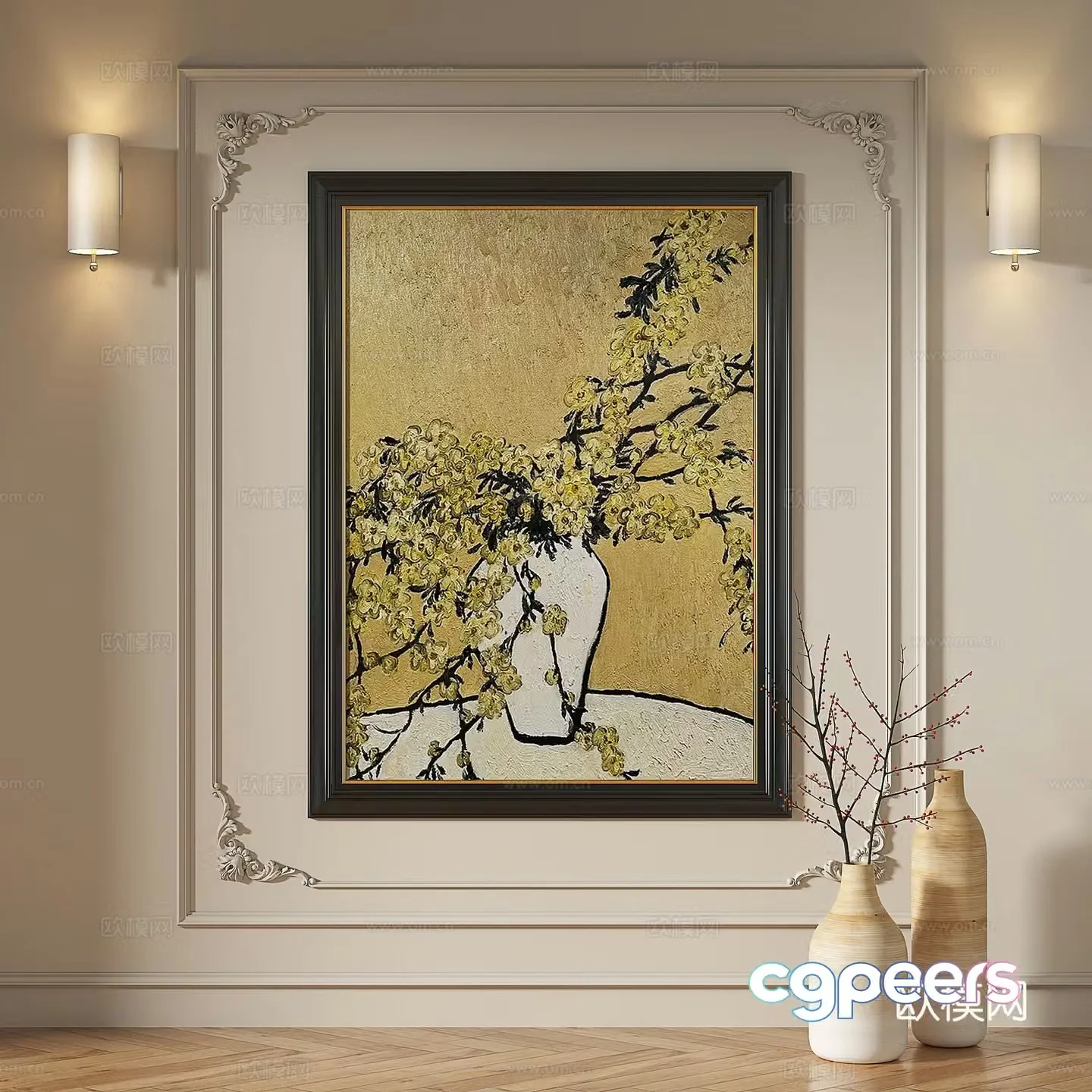 French retro medieval modern European classical decorative painting 3d model