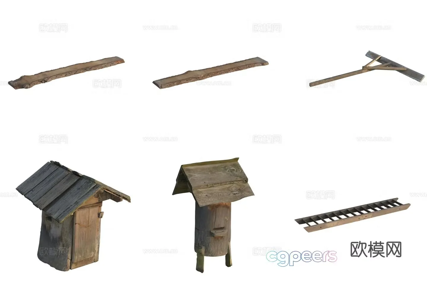 Wood plank wooden ladder retro mailbox 3d model