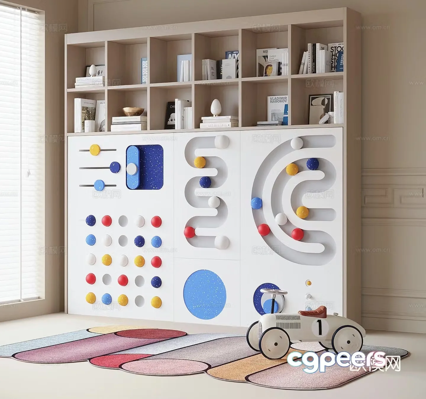 Modern children’s bookcase children’s carpet educational interactive wall 3D model