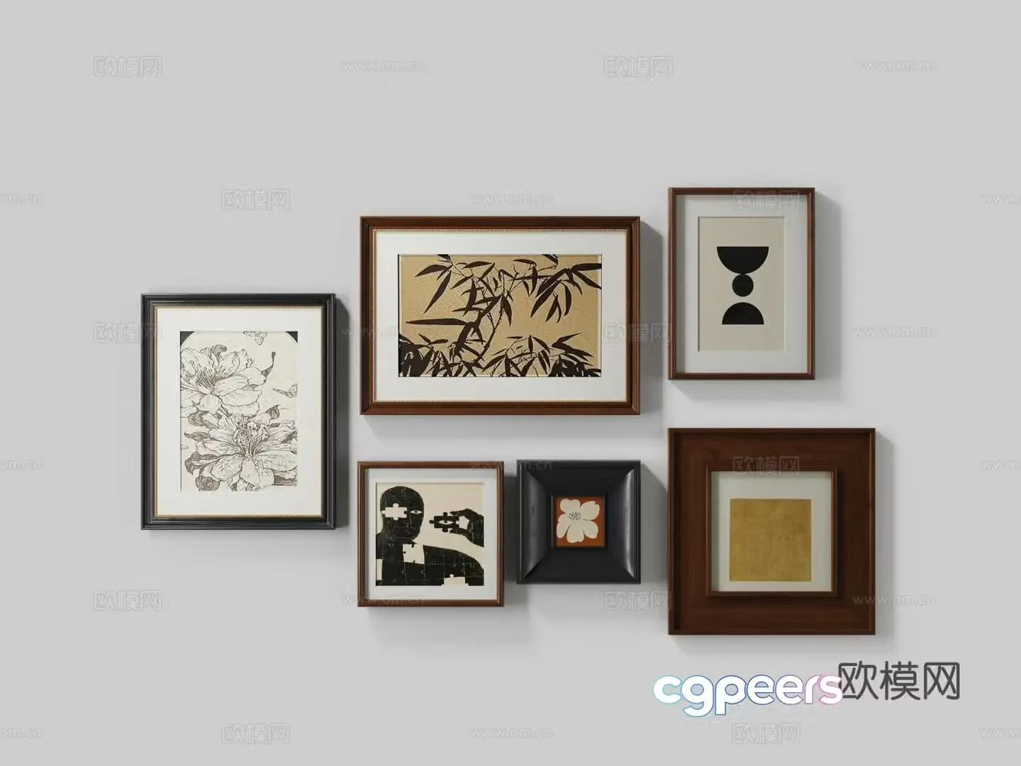 European style wall hanging painting combination 3D model