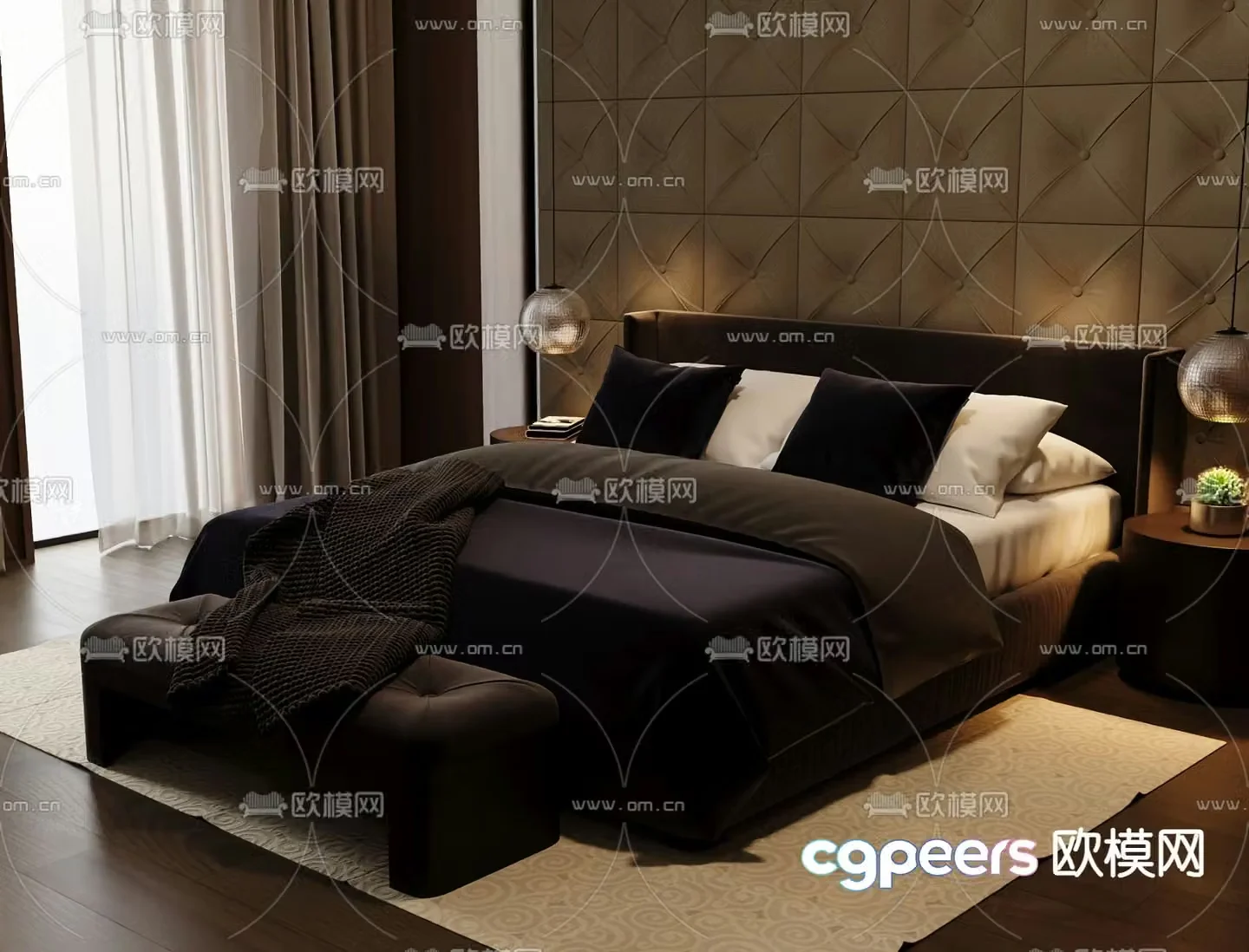 Italian double bed 3d model