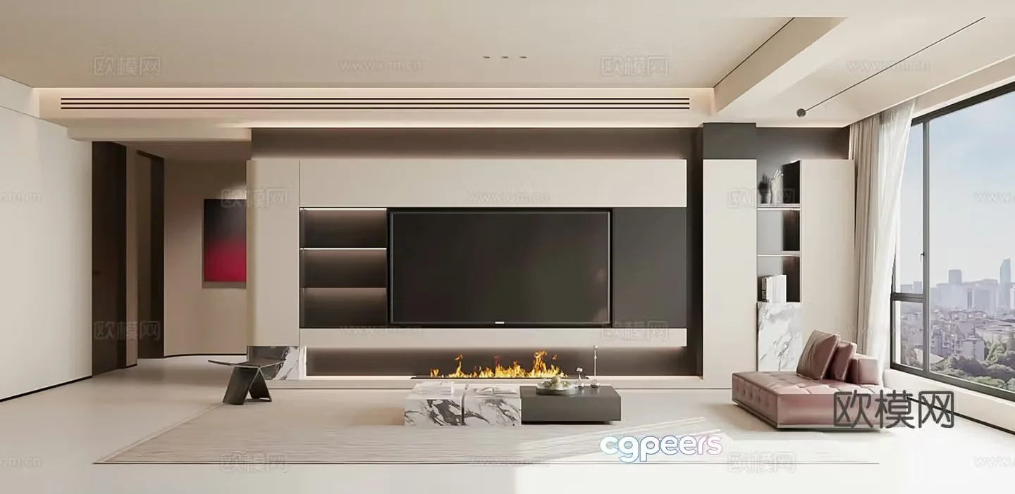 Modern minimalist TV background wall 3d model