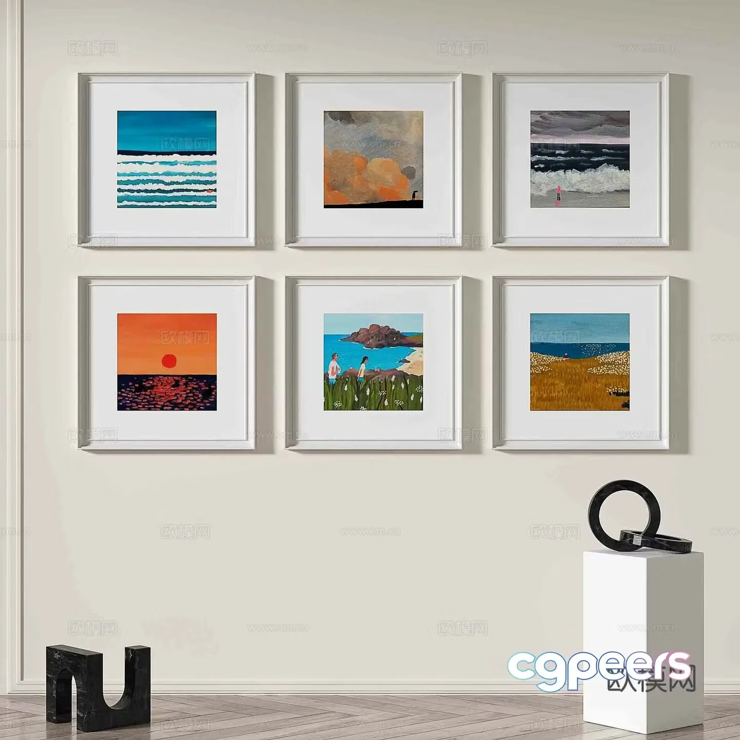 Modern landscape painting texture painting decorative painting 3d model
