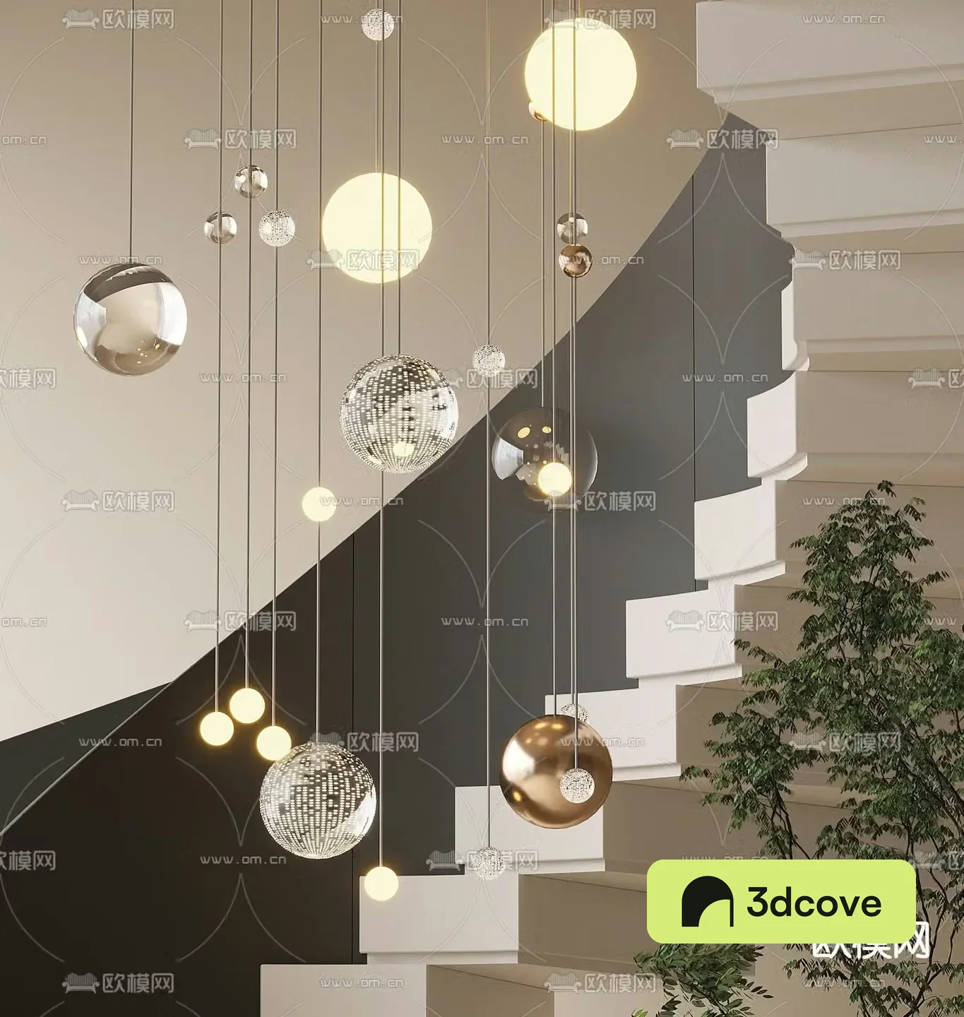 Stairwell chandelier multi-head chandelier