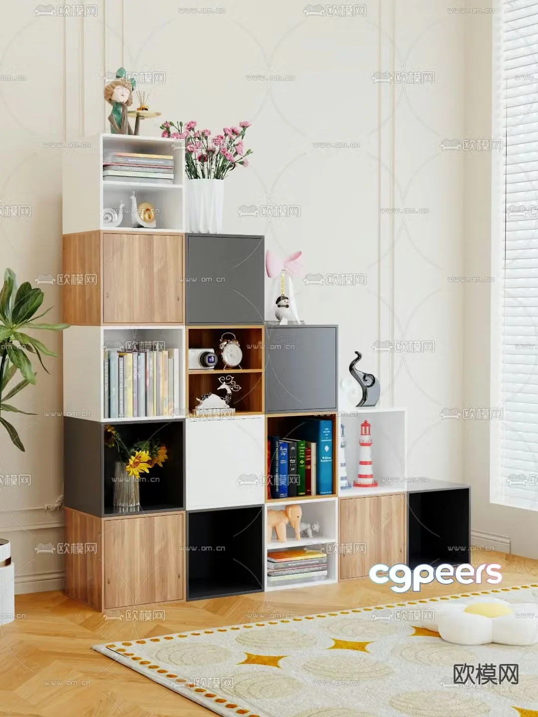 Children’s bookcase lattice cabinet 3d model