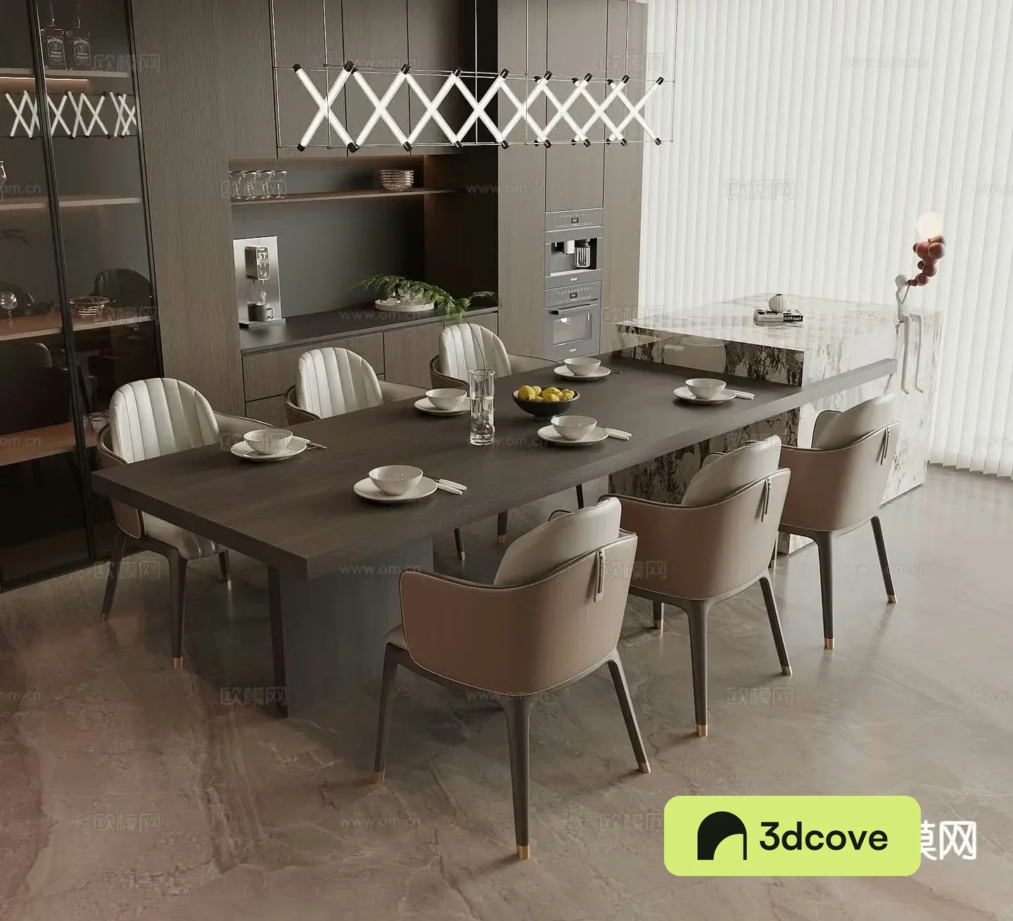 Modern island table dining table and chairs
