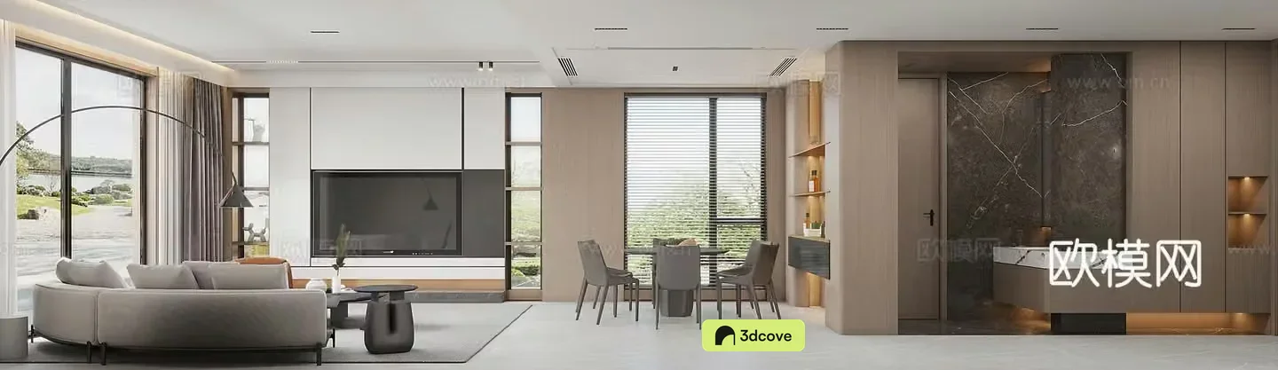 Modern living and dining room