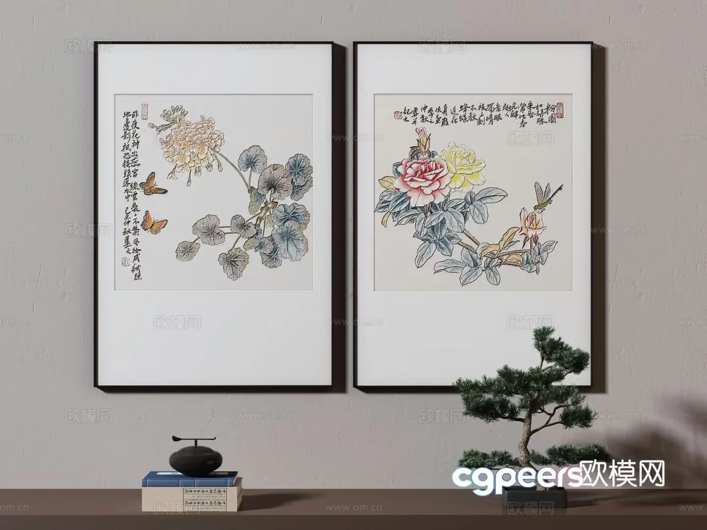 New Chinese style flower painting decorative painting 3d model