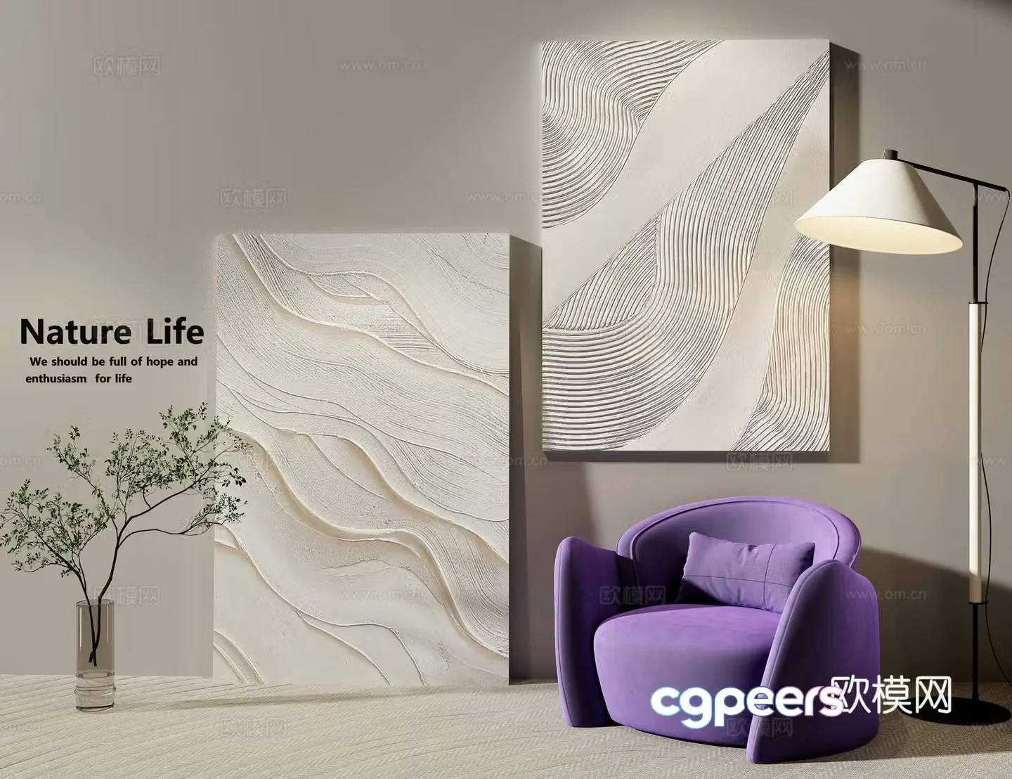 Texture decoration painting Black and white texture abstract painting Casual sofa Internet celebrity 3D model