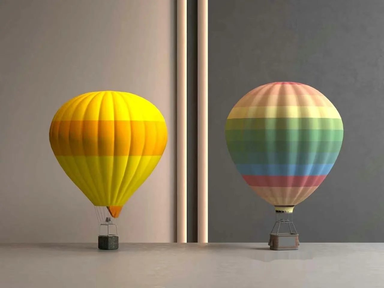 Two Hot Air Balloons 3D Model – 10046 – VRAY Render