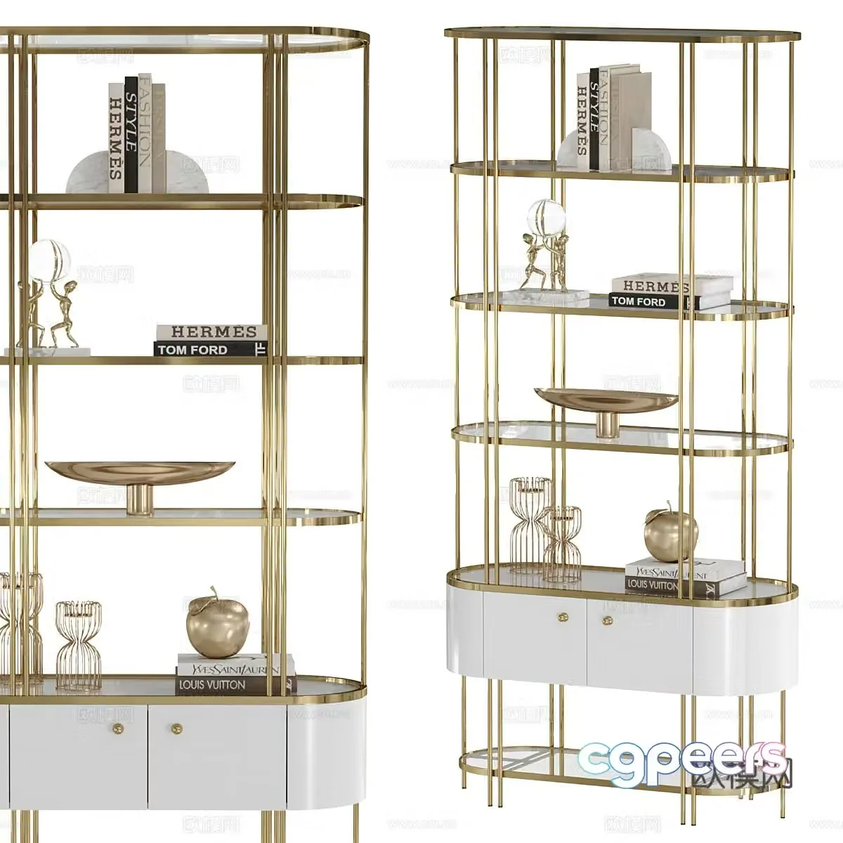 Modern light luxury decorative shelf bookshelf 3d model