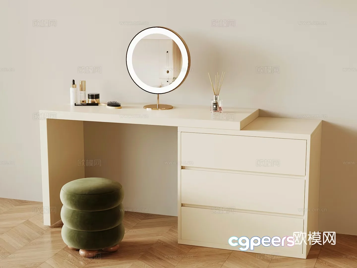 Modern White Dressing Table 3D Model – 1010 – VRAY Render