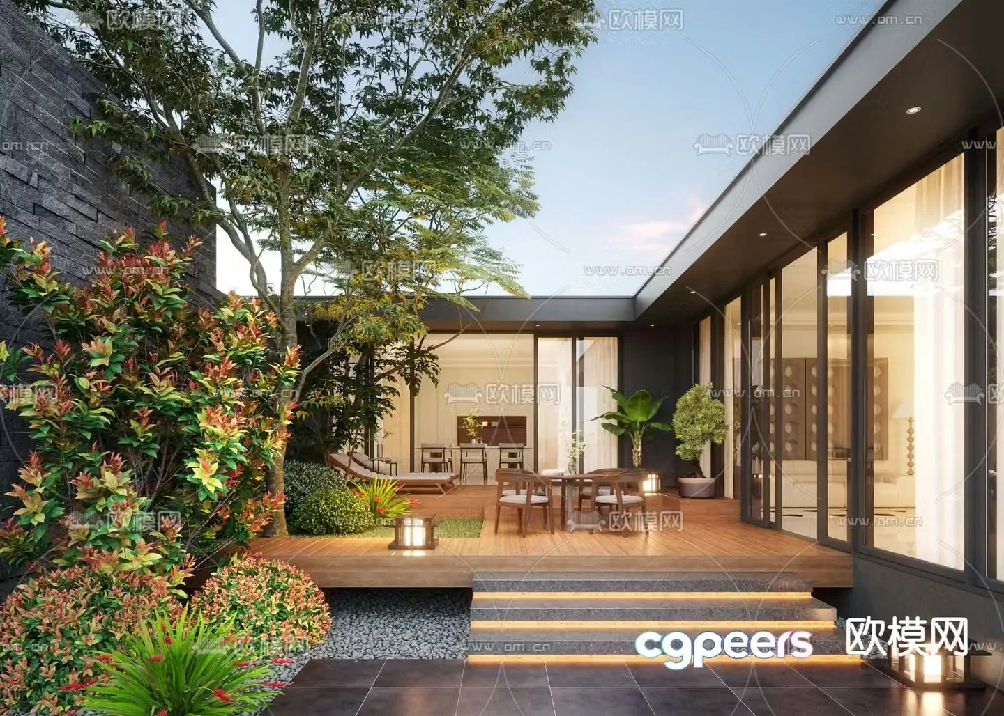 Villa courtyard courtyard landscape 3d model
