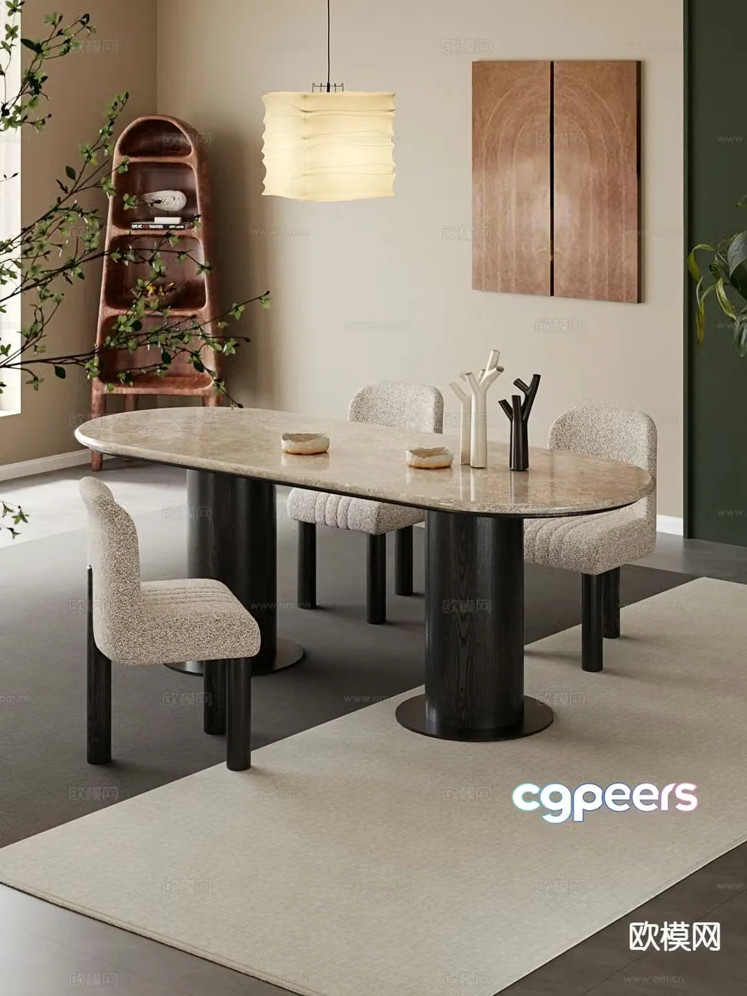 Medieval style dining table and chairs slate dining table 3D model