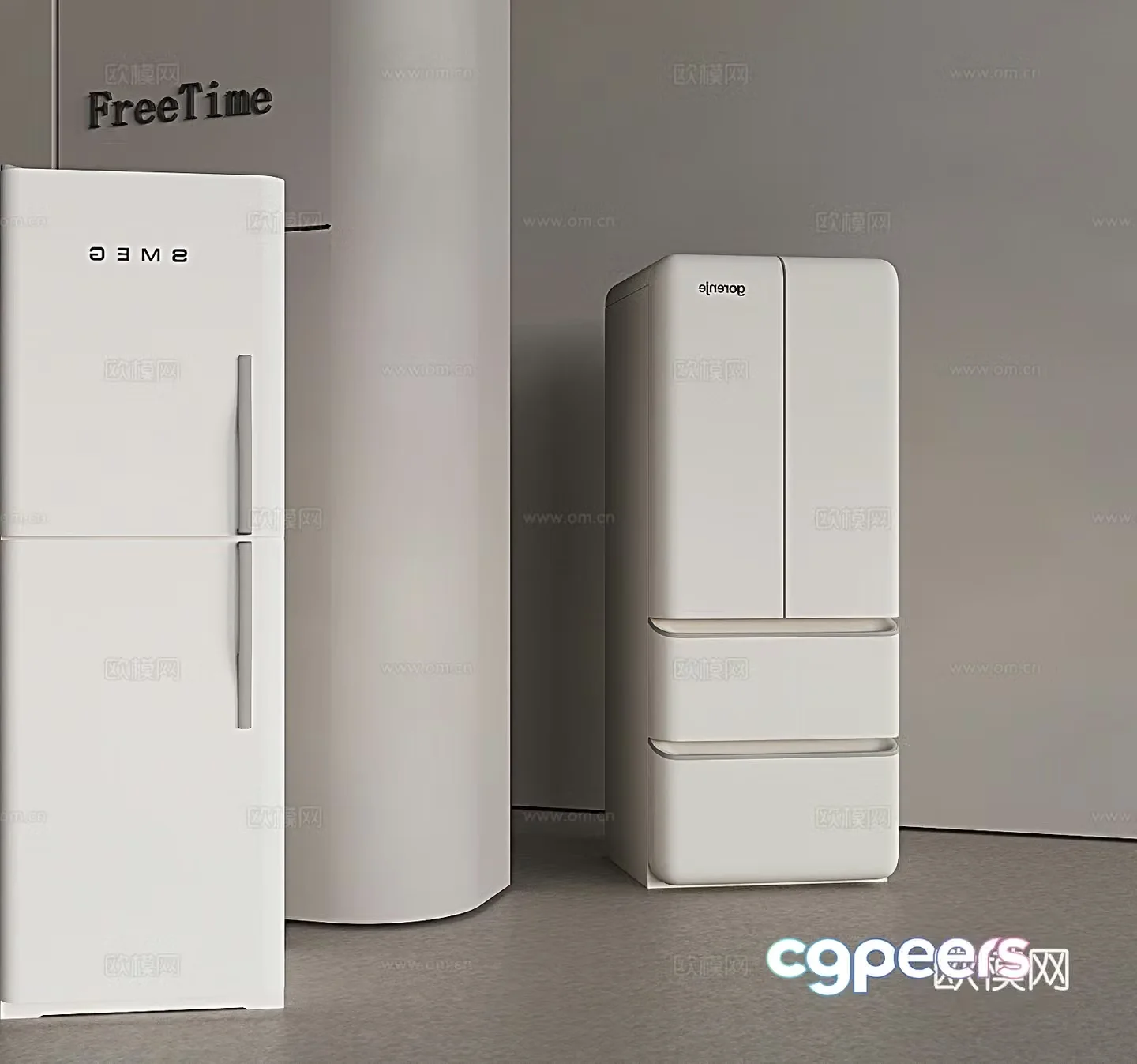 Retro refrigerator double door refrigerator smart refrigerator 3d model