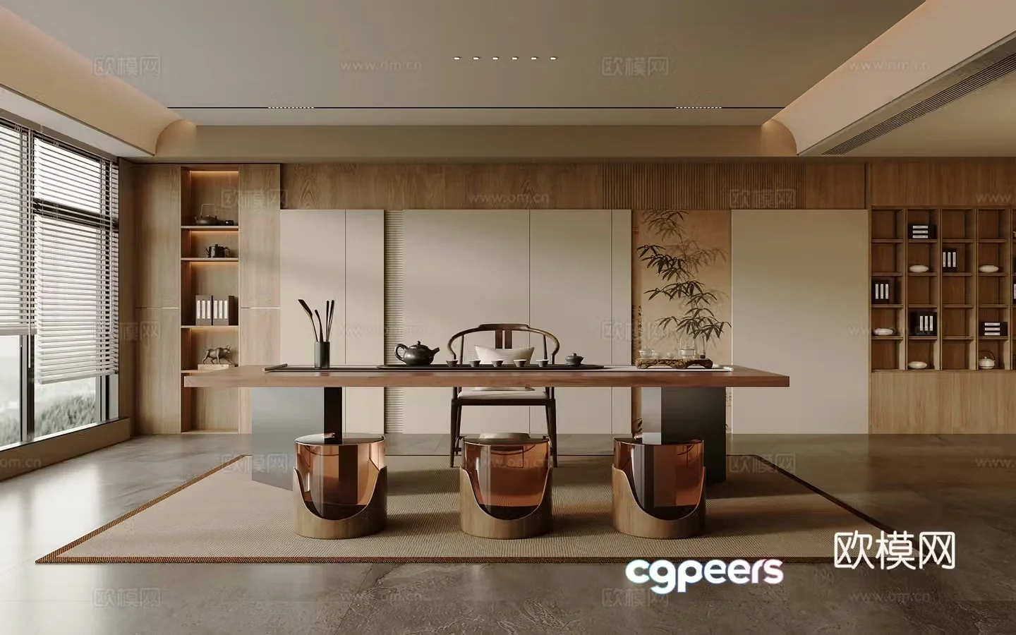 Solid wood tea table and chair combination large table and tea table tea set supplies decorative tea cabinet solid wood single chair 3D model